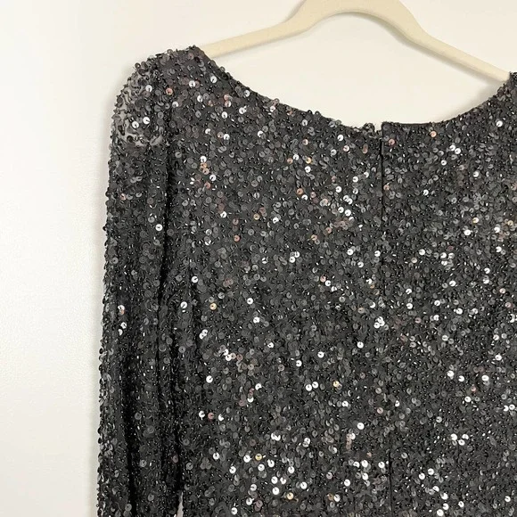 NWT Scala Black Silk Fully Sequin Long Sleeve Maxi Dress Side Slits Size Small - Picture 11 of 14